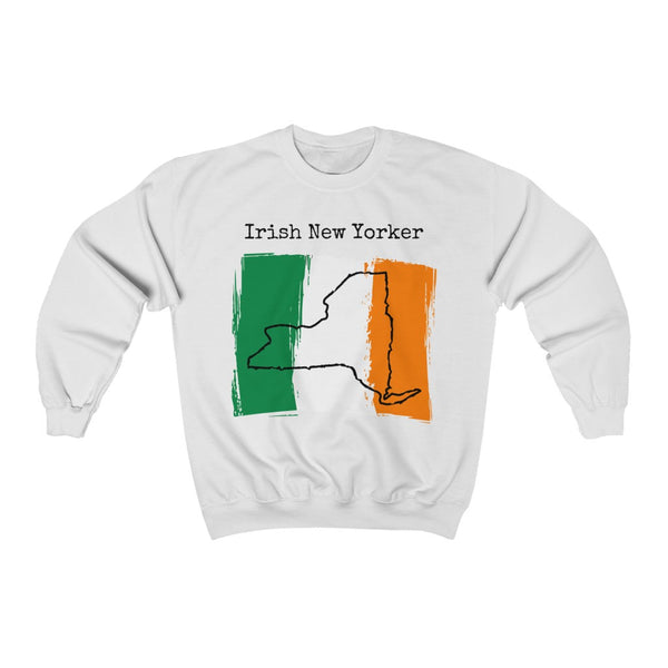 white Irish New Yorker Unisex Sweatshirt | Irish Pride, New York Style