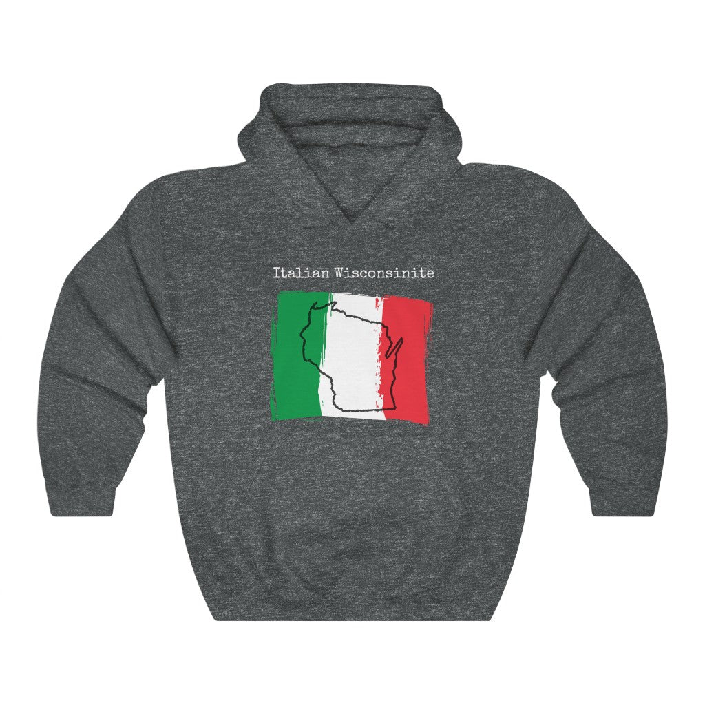 dark heather grey Italian Wisconsinite Unisex Hoodie | Italian Heritage, Wisconsin Pride