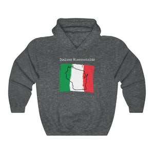 dark heather grey Italian Wisconsinite Unisex Hoodie | Italian Heritage, Wisconsin Pride