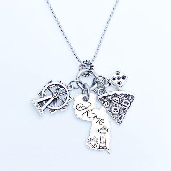 closeup view New Jersey Home Charm Necklace