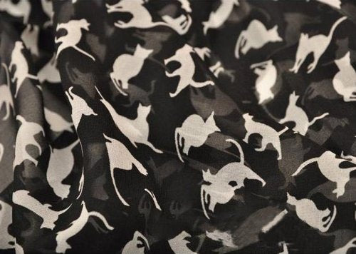 close up Black Chiffon Cat Print Scarf