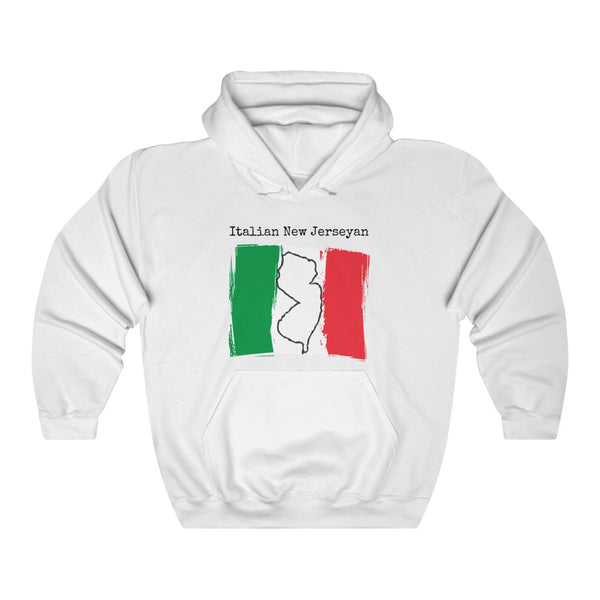 white Italian New Jerseyan Unisex Hoodie | Italian Heritage, New Jersey Pride