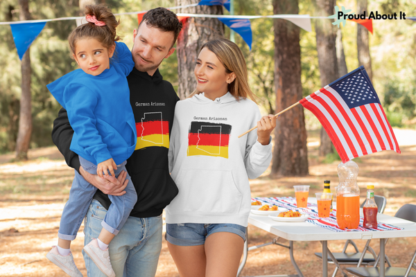 man wearing black woman wearing white German Arizonan Unisex Hoodie | German Heritage, Arizona Pride