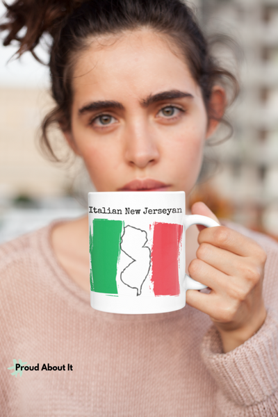 woman drinking from an Italian New Jerseyan Ceramic Mug | Italian Heritage, New Jersey Pride
