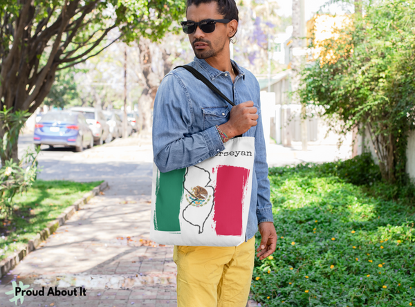 man carrying a Mexican New Jerseyan Tote - Mexican Pride, New Jersey Pride