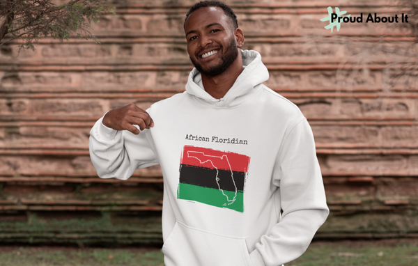 man wearing a white African Floridian Unisex Hoodie | African Ancestry, Florida Pride