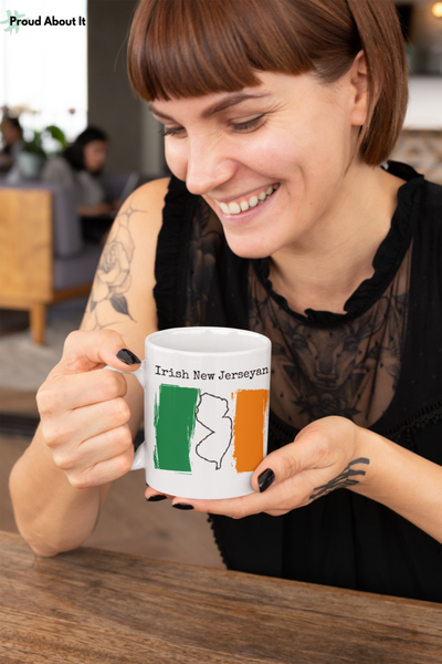woman drinking from Irish New Jerseyan Ceramic Mug