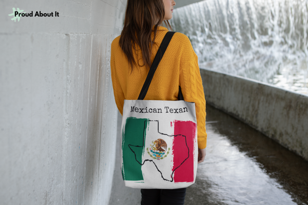 woman carrying a Mexican Texan Tote - Mexican Pride, Texas Pride
