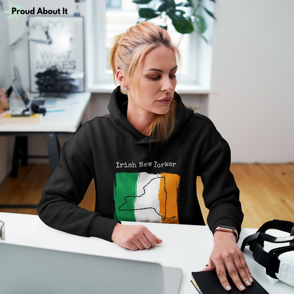 woman wearing black Irish New Yorker Unisex Hoodie | Irish Pride, New York Style