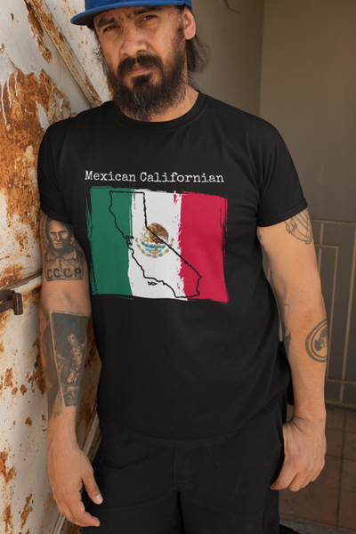 man wearing a black Mexican Californian Unisex T-Shirt - Mexican Pride, California Style
