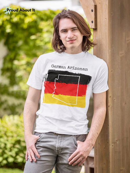 man wearing a white German Arizonan Unisex T-Shirt – German Ancestry, Arizona Pride