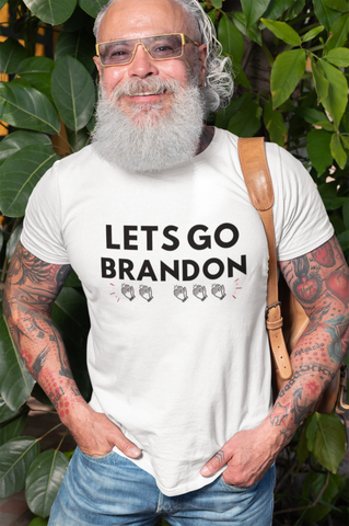 man wearing white Lets Go Brandon Unisex T-Shirt Clap