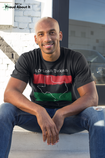man wearing a black African Texan Unisex T-Shirt – African Ancestry, Texas Pride