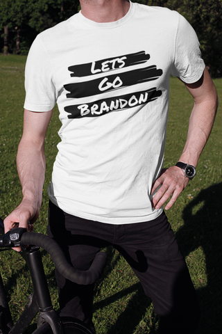 man on bike wearing a white Lets Go Brandon Unisex T-Shirt Stroke