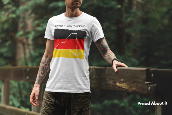 man wearing a white German New Yorker Unisex T-Shirt – German Ancestry, New York Style