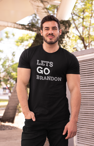 man wearing black Lets Go Brandon Unisex T-Shirt Black