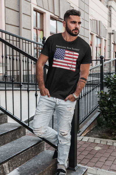 man wearing black American New Yorker Unisex T-Shirt – American Pride, New York Style