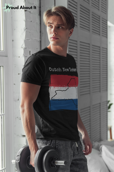 man wearing a black Dutch New Yorker Unisex T-Shirt – Dutch Heritage, New York Style