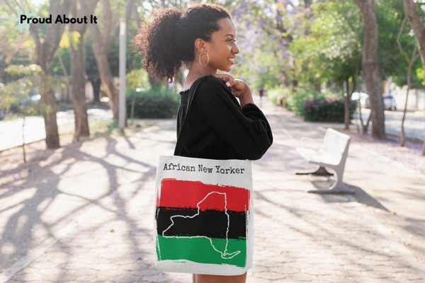 woman wearing an African New Yorker Totes – African Ancestry, New York Style